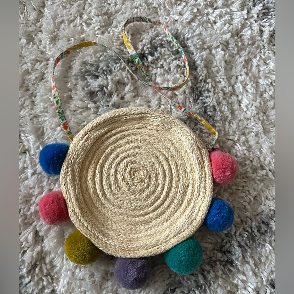 Mini Boden kids girls Fun Summer Bag in Multi Pom Poms crossbody bag